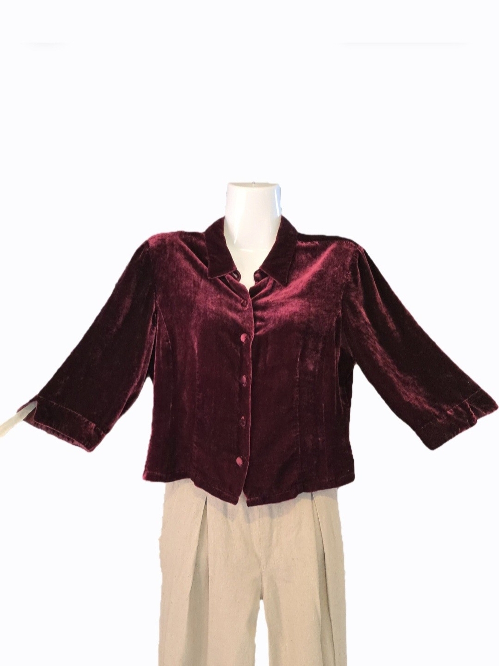 Ann Taylor Petite Burgundy Velvet Blouse | Silk Blend